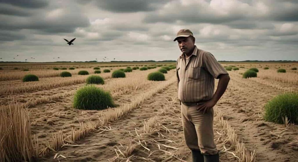 खराब फसल का खेत "सूखे और ओलावृष्टि से बर्बाद खेत में खड़ा किसान" मोबाइल पर फॉर्म भरता किसान "PMFBY बीमा दावा फॉर्म मोबाइल पर भरता हुआ किसान" सरकारी अधिकारी से बात करता किसान "कृषि अधिकारी को फसल नुकसान दिखाता हुआ किसान" मोबाइल पर पैसा आने का मैसेज "किसान को मोबाइल पर बीमा राशि प्राप्त होने का SMS" फसल बीमा दस्तावेज़ हाथ में लिए किसान "PMFBY फॉर्म और दस्तावेज़ पकड़े हुए किसान" CSC केंद्र पर दावा करता किसान "CSC केंद्र पर प्रधानमंत्री फसल बीमा योजना के तहत आवेदन करता किसान"