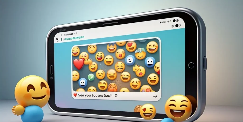 एक मोबाइल स्क्रीन जिसमें WhatsApp या Instagram चैट में अलग-अलग इमोजी दिखाई दे रहे हों