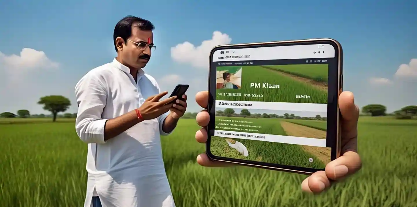 किसान प्रधानमंत्री फसल बीमा योजना के पोर्टल पर क्लेम स्थिति देख रहा है